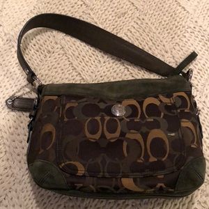 Suede dark green Coach bag